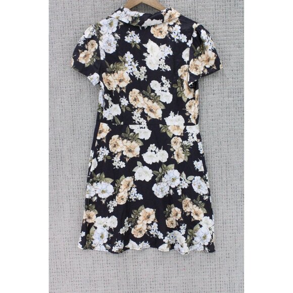 Rihoas Mini Dress Womens Black Floral Button Up Short Sleeve Size Medium NWT - Picture 5 of 7
